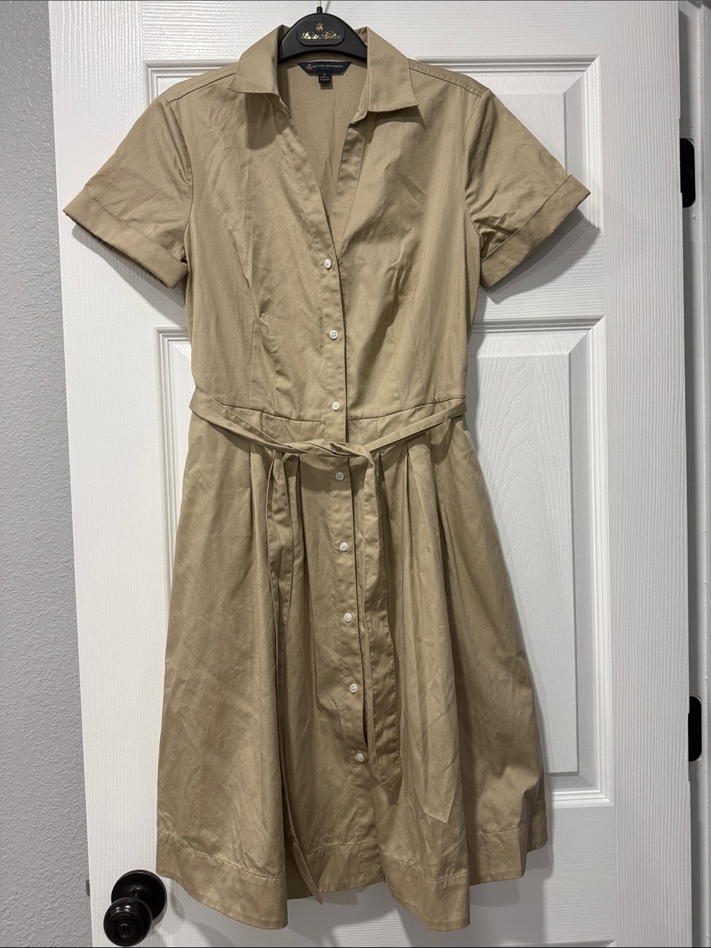 Brooks Brothers Beige Button-Front Midi Shirt Dress